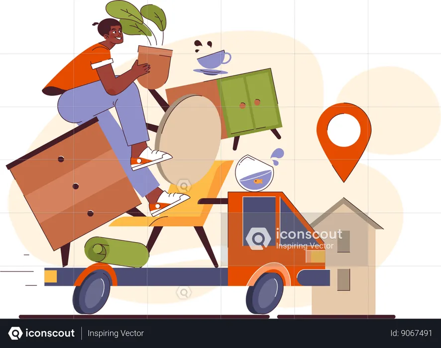 Woman moving home  Illustration