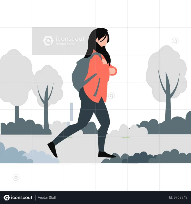 Woman moving on with bag  Illustration