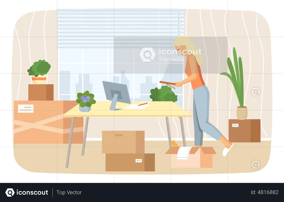 Woman moving to new house  Illustration