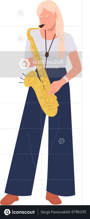 Woman musician playing saxophone  Illustration