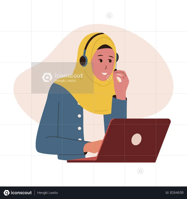 Woman muslim using laptop  Illustration