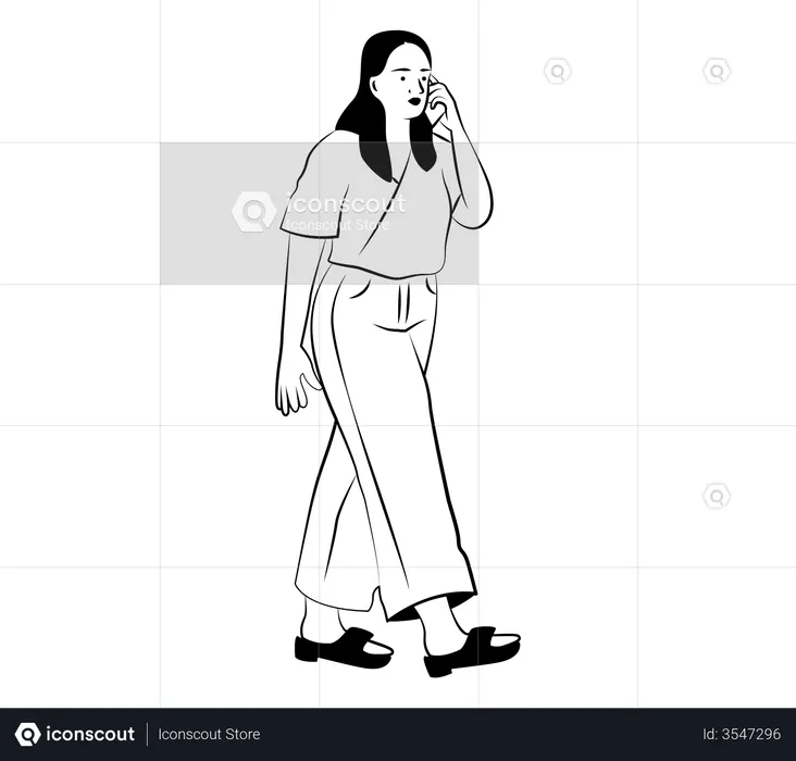 Woman on a call while walking  Illustration