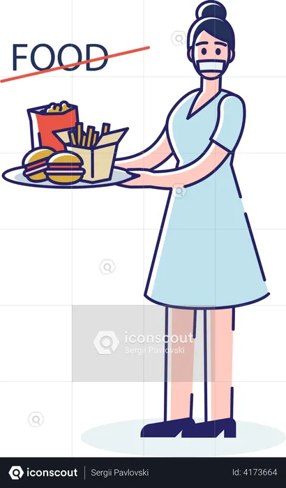 Woman on diet not allowed to eat junk food  Illustration