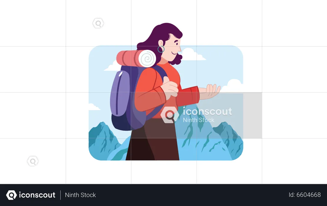 Woman on mountain hiking  Illustration