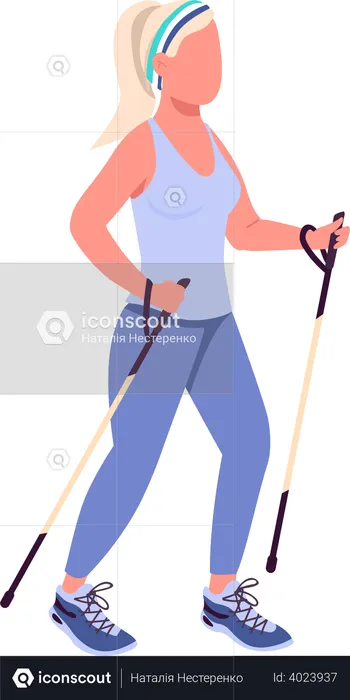Woman on Nordic walk  Illustration