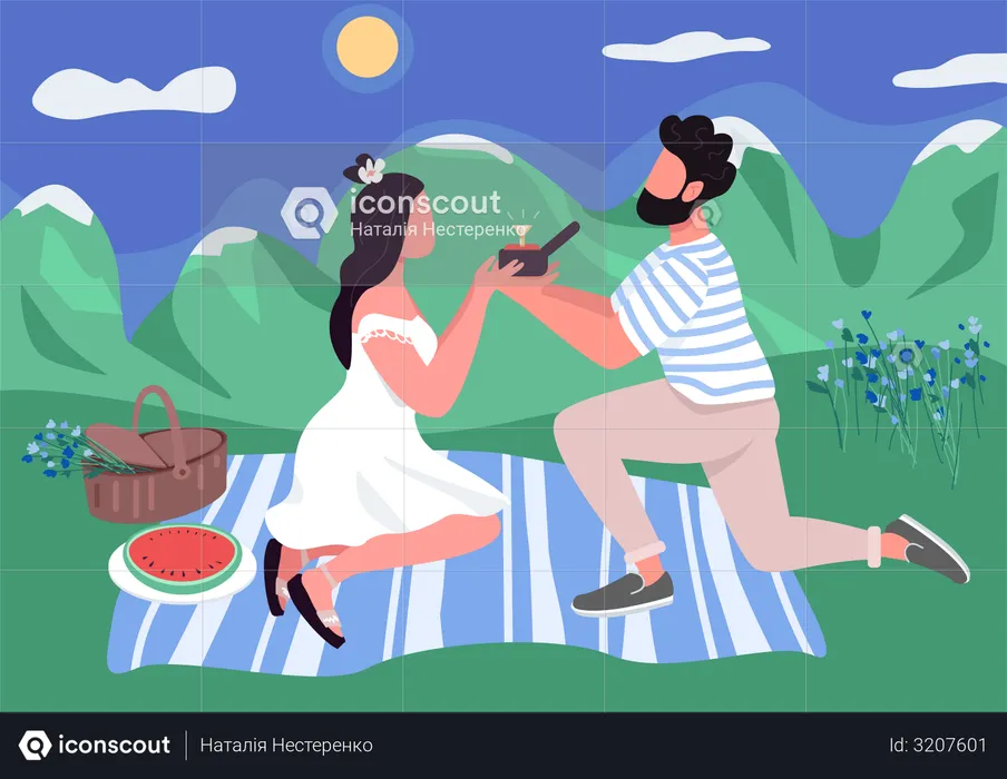 Woman on picnic with boyfriend  Illustration
