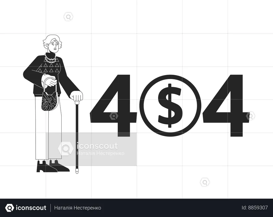 Woman on retirement error 404 flash message  Illustration