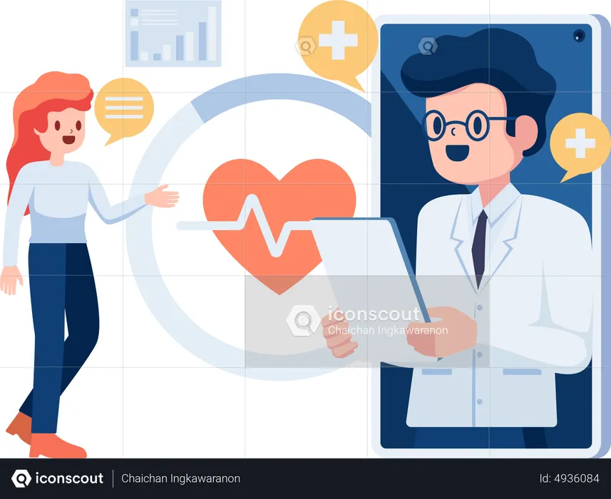 Woman Online Consulting With Doctor  Illustration