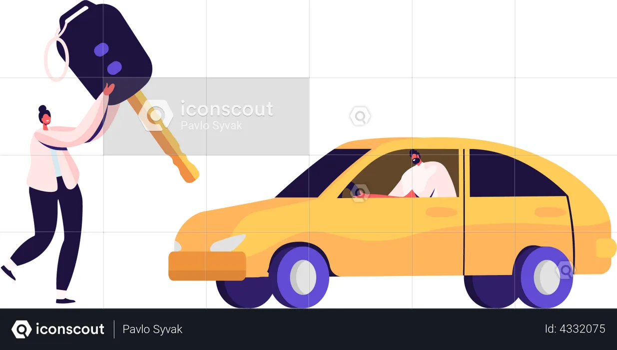 Woman Opening Car Lock with Remote  Illustration