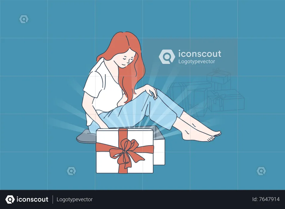 Woman opening gift  Illustration