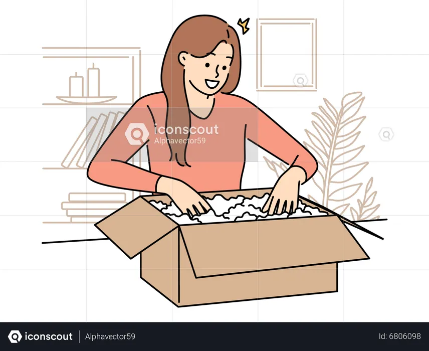 Woman opening package  Illustration