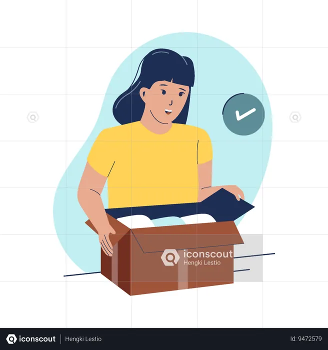 Woman opening package box  Illustration