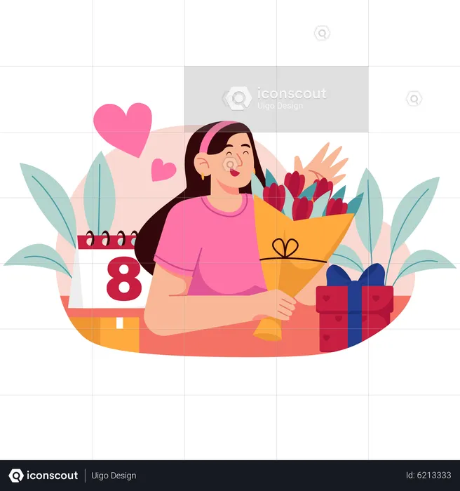 Woman Opening Presents  Illustration