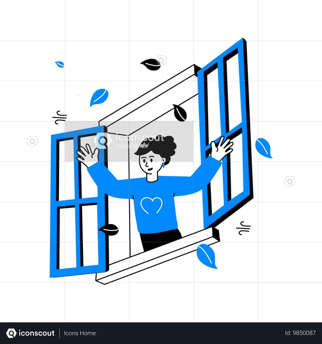 Woman opening window in Morning Time  Illustration