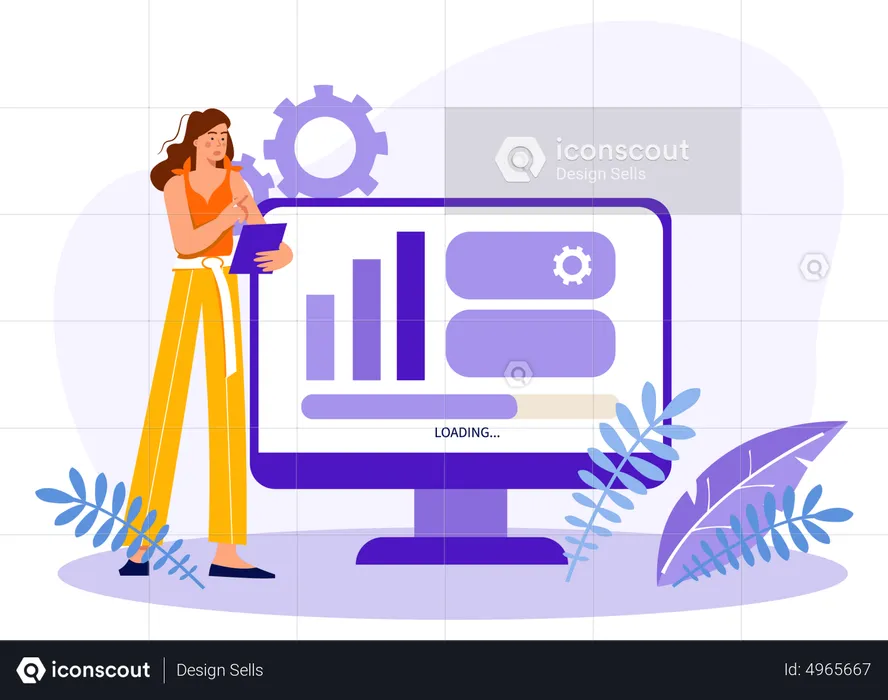 Woman optimizes website  Illustration