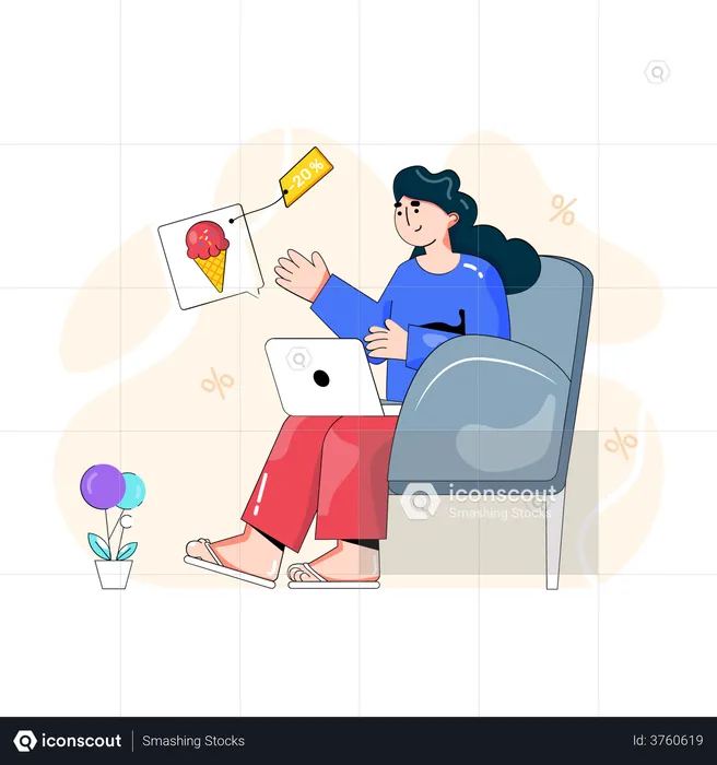 Woman ordering dessert with discount  Illustration