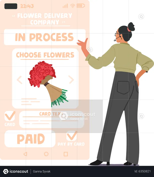 Woman ordering flowers online  Illustration