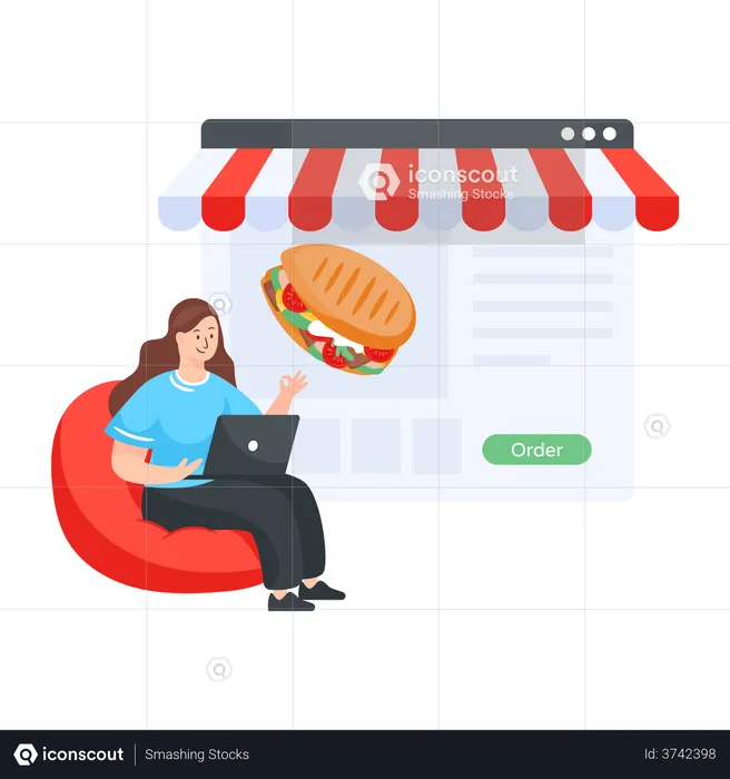 Woman ordering food from online site  Illustration