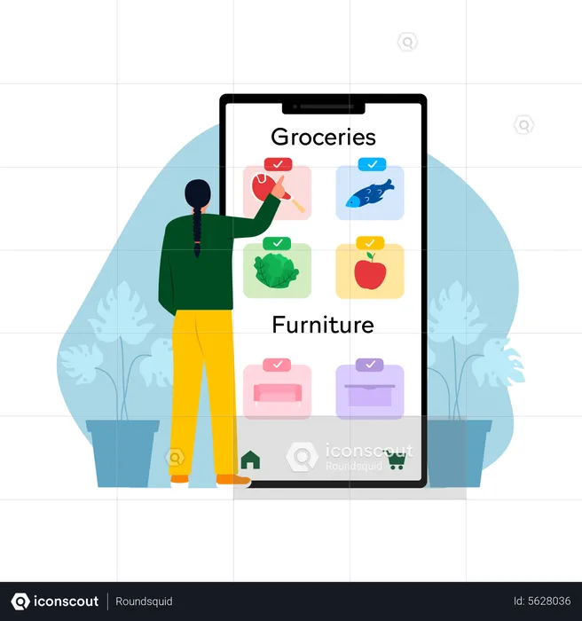 Woman ordering groceries online  Illustration