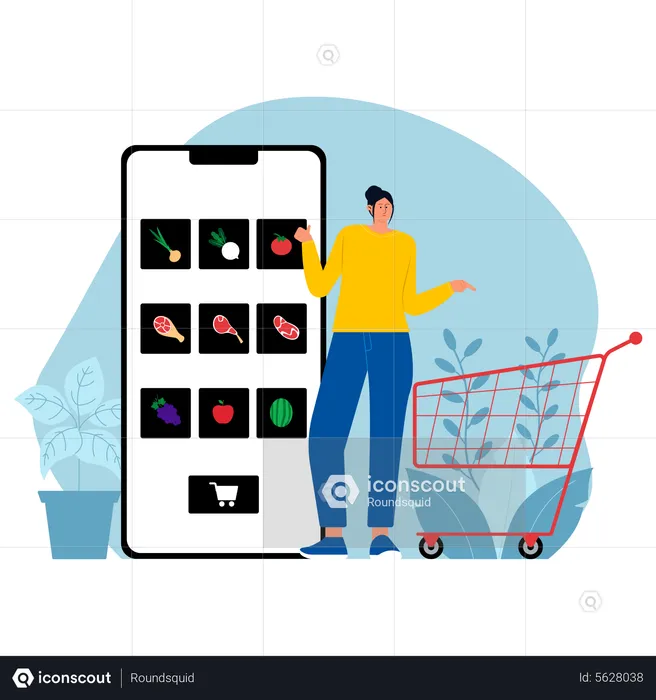 Woman ordering grocery from online app  Illustration