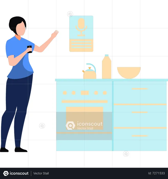 Woman ordering in smart kitchen  Illustration