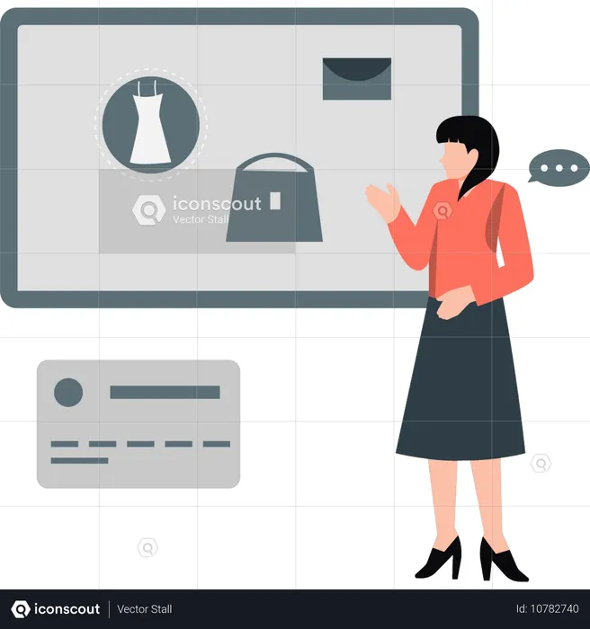 Woman ordering items from cart in online shopping website  Illustration