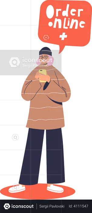 Woman ordering medicines online from mobile app  Illustration