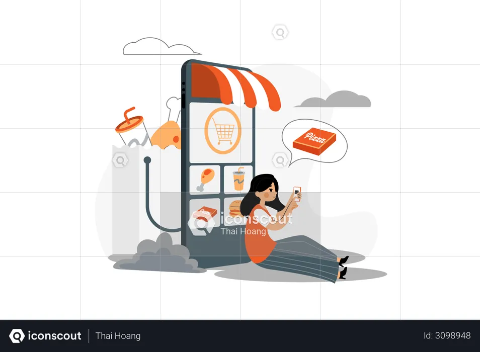 Woman ordering online food  Illustration