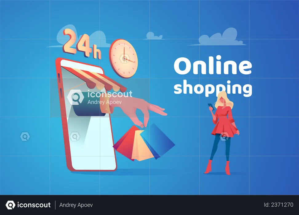 Woman ordering product from online shopping website  Illustration