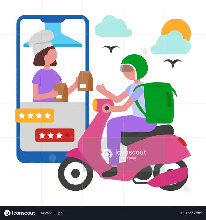 Woman orders food from Cloud Kitchen  Illustration
