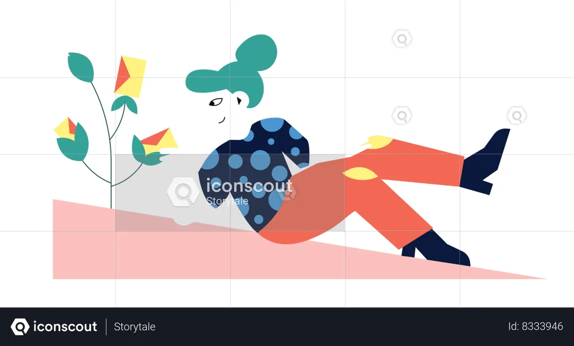 Woman organized email inbox  Illustration