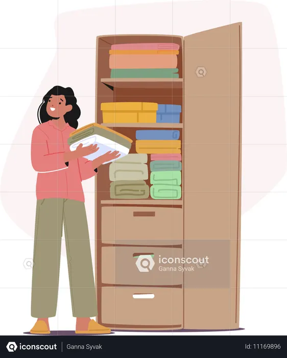 Woman Organizing Clothes In Wardrobe  Illustration