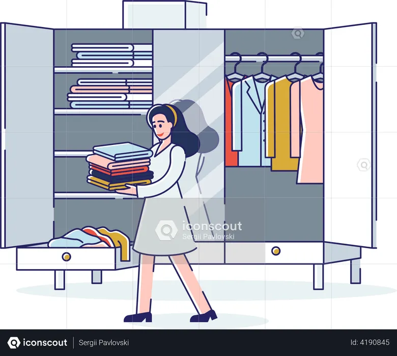 Woman organizing wardrobe  Illustration