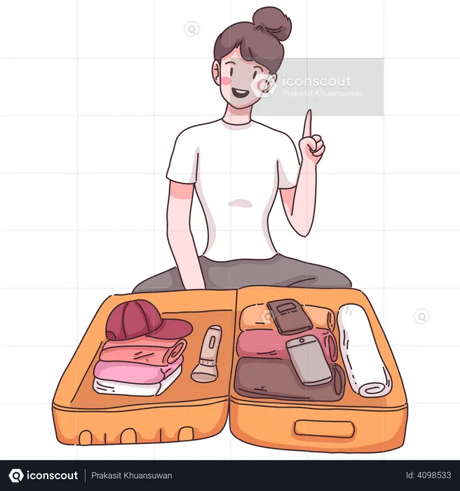 Woman packing suitcase for tour  Illustration
