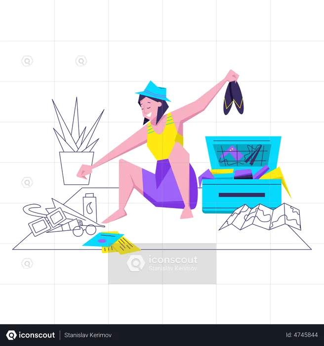 Woman packing suitcase for trip  Illustration