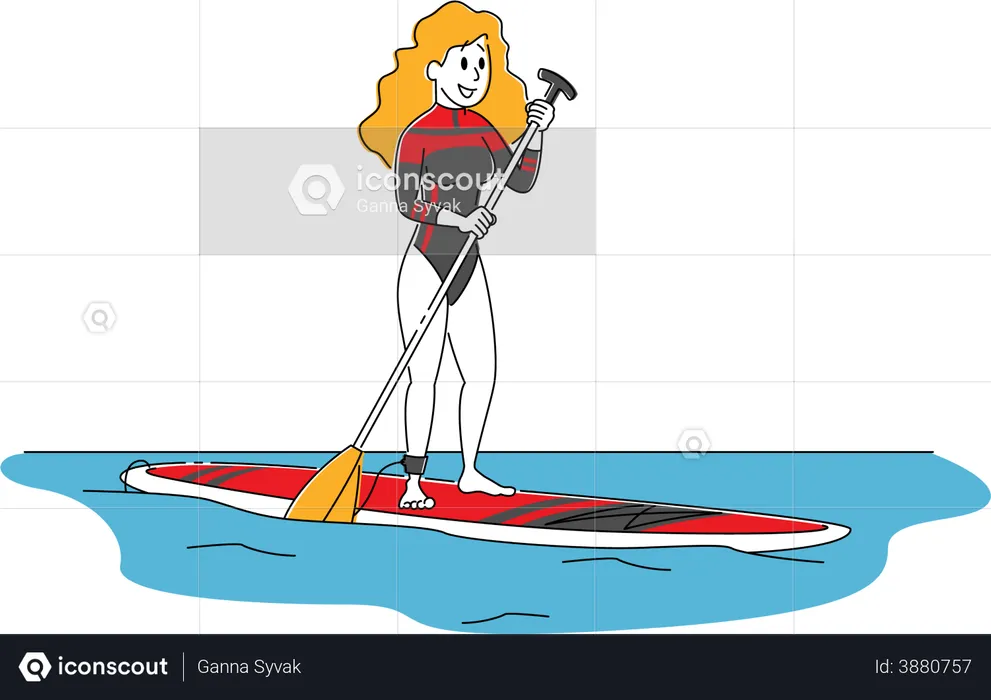 Woman Paddling on SUP Board  Illustration