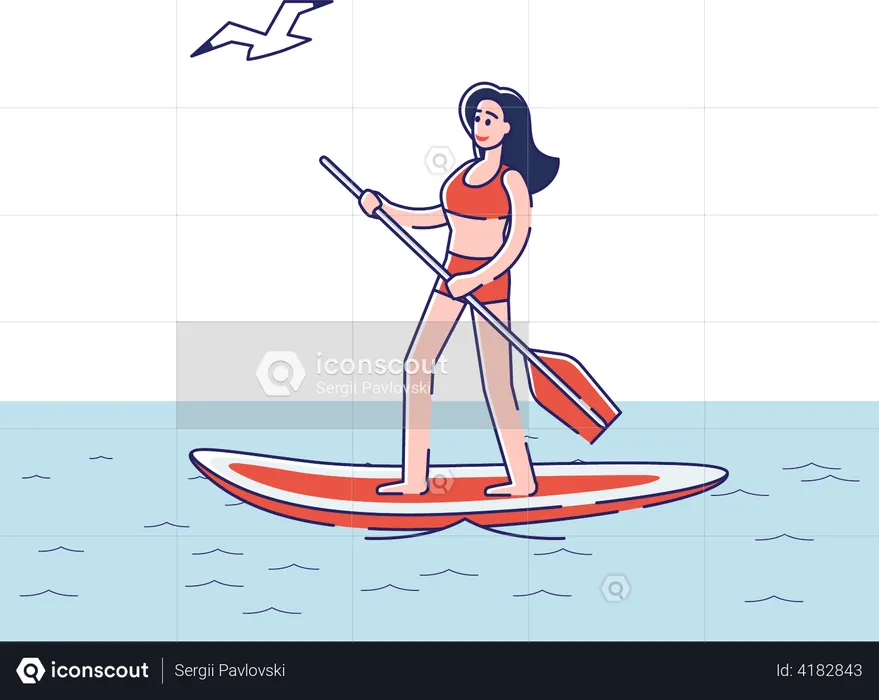 Woman paddling on sup board  Illustration