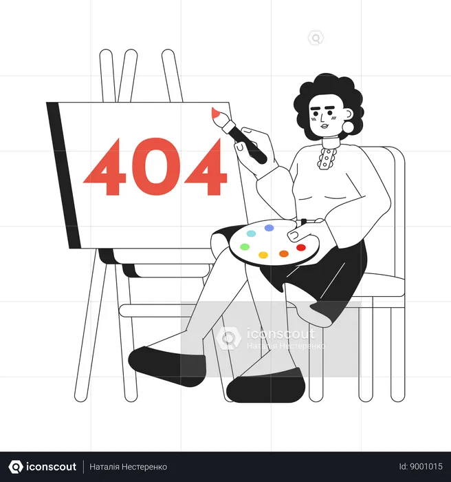 Woman painting error 404 flash message  Illustration