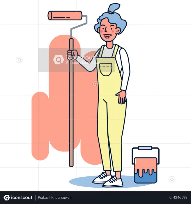 Woman painting on the wall  Illustration