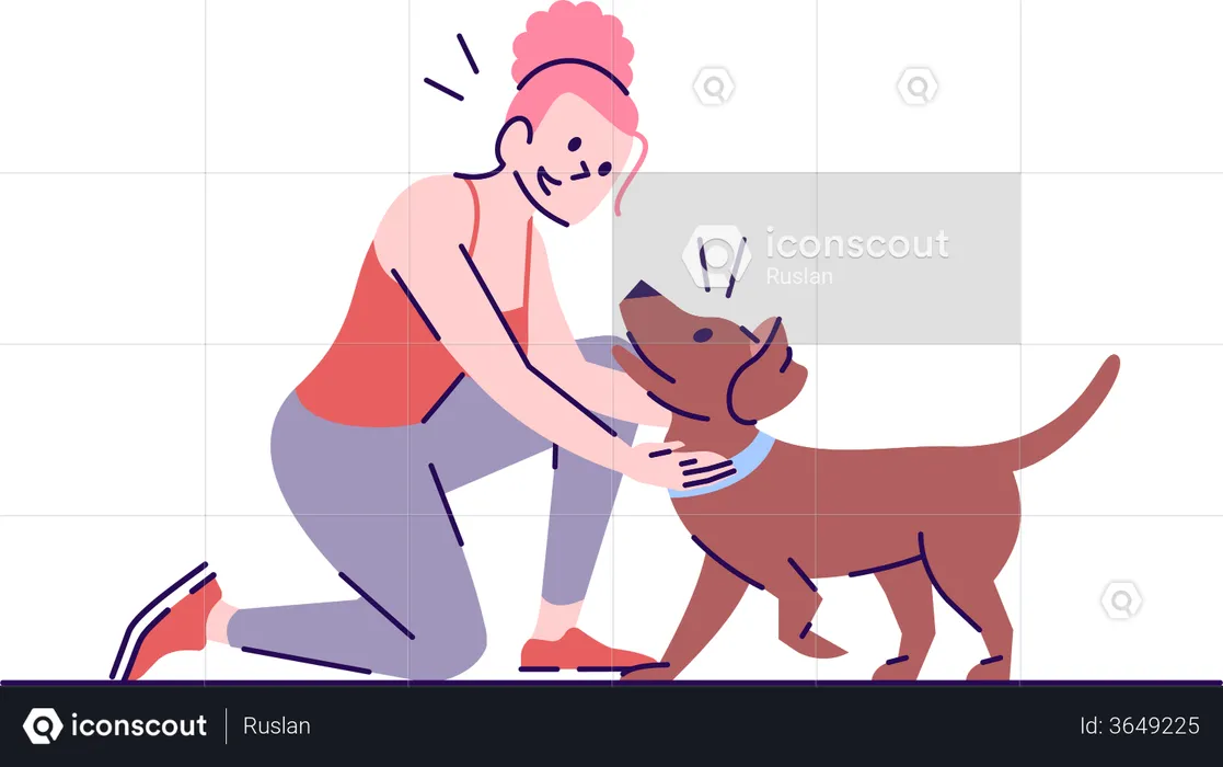 Woman pampering dog  Illustration