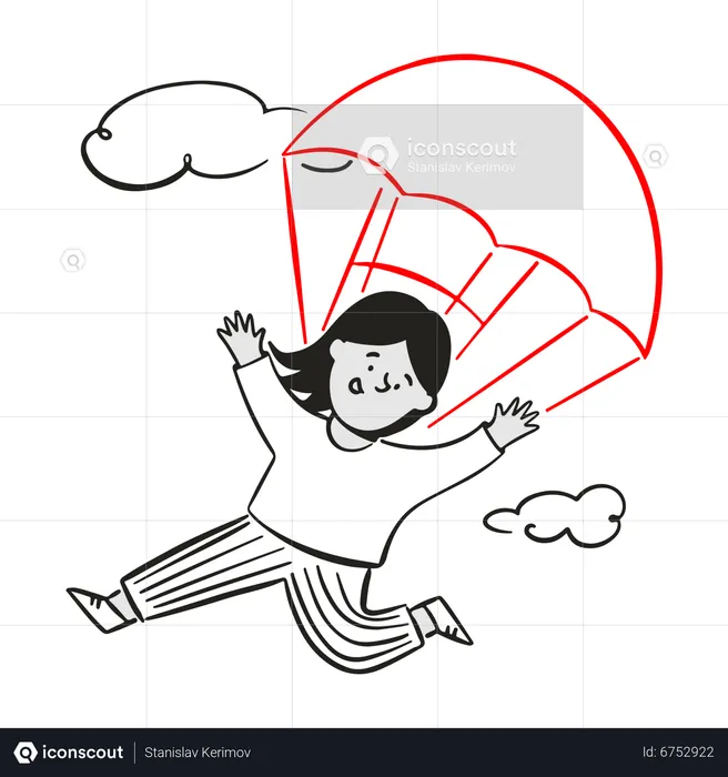 Woman parachuting down  Illustration