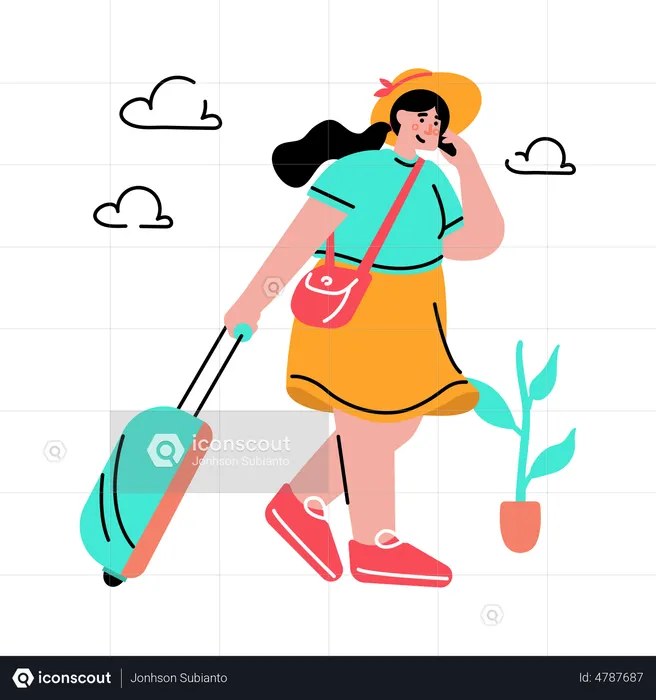 Woman passenger carrying a suitcase  Illustration