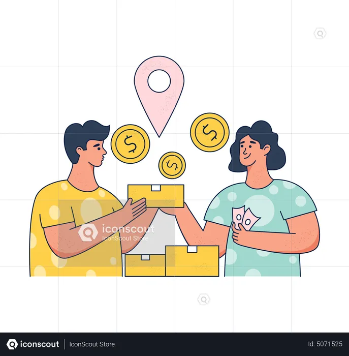 Woman pay cash while receiving delivery  Illustration