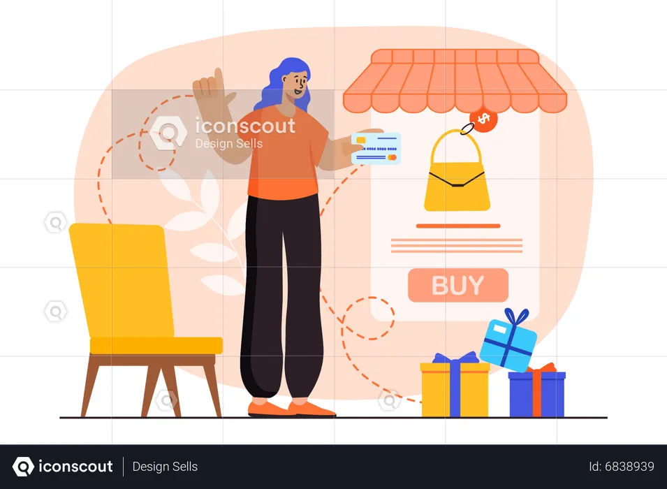 Woman pay using card for online shopping  Illustration