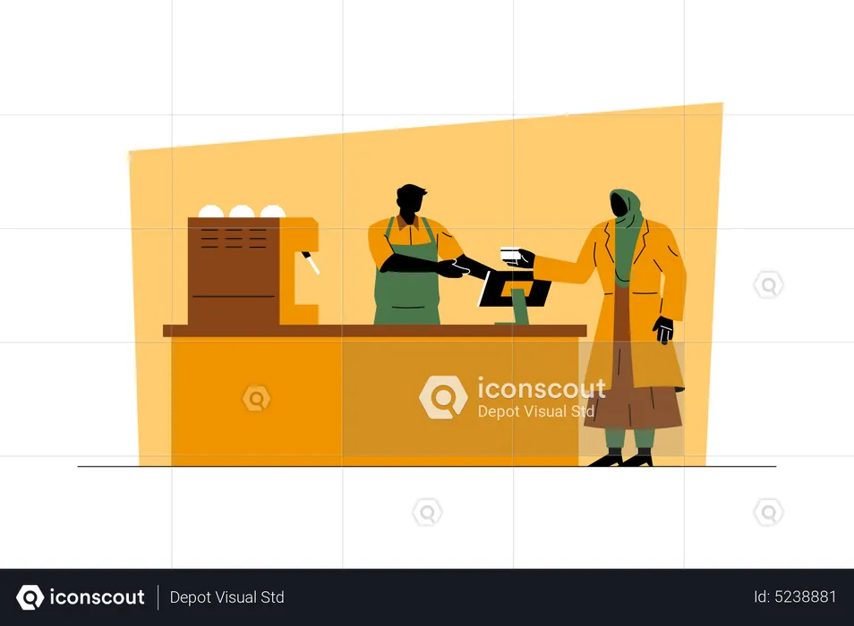 Woman paying bill at coffee shop  Illustration