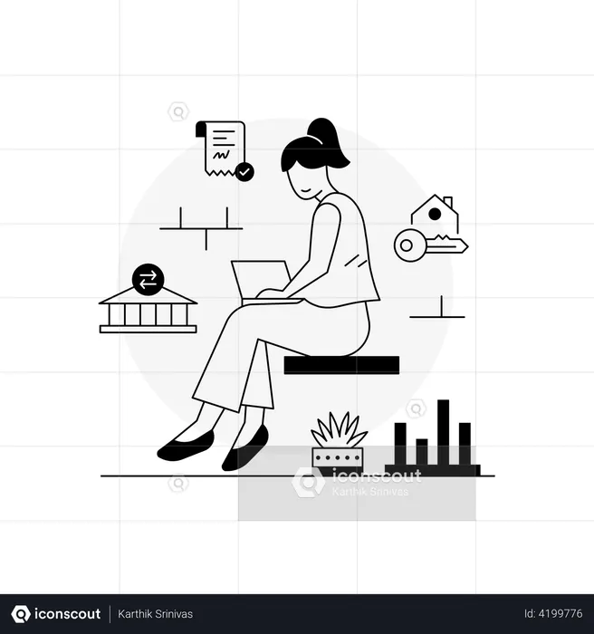 Woman paying online home loan  Illustration