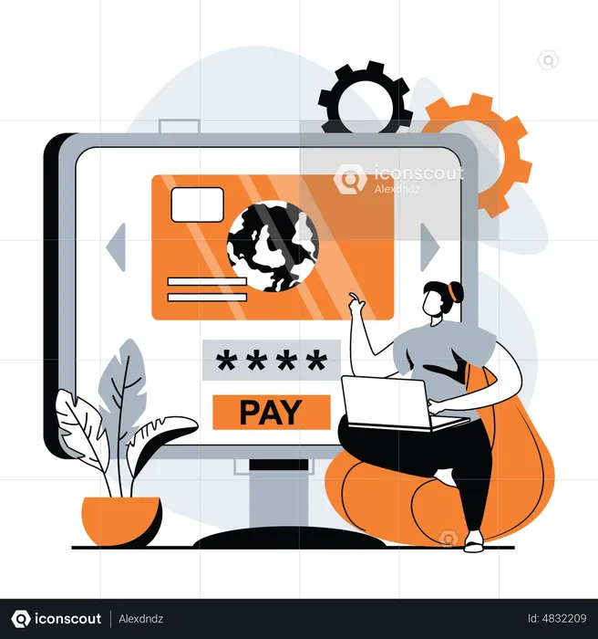 Woman paying online via card  Illustration