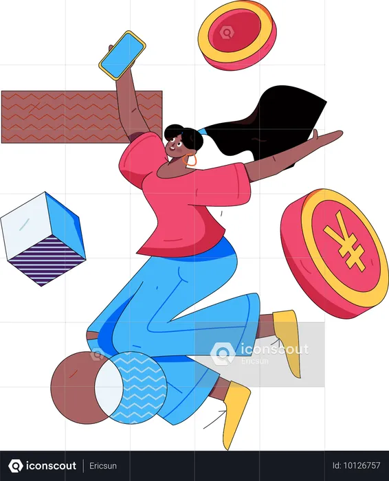 Woman paying shopping bills  Illustration