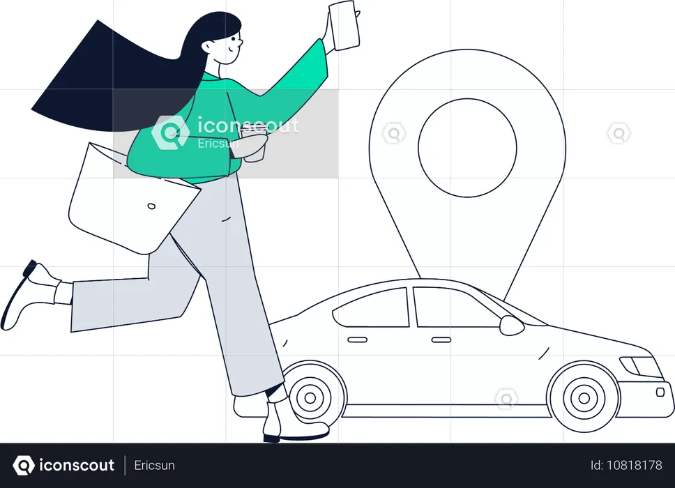 Woman Paying Taxi rent  Illustration