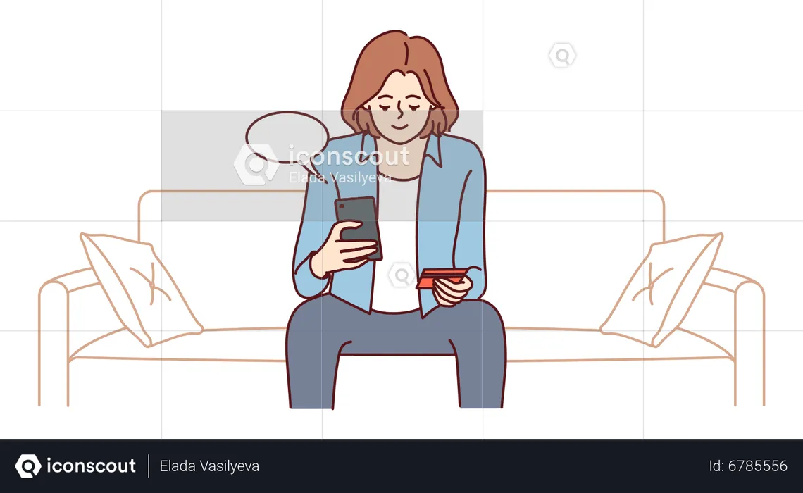 Woman paying via card  Illustration